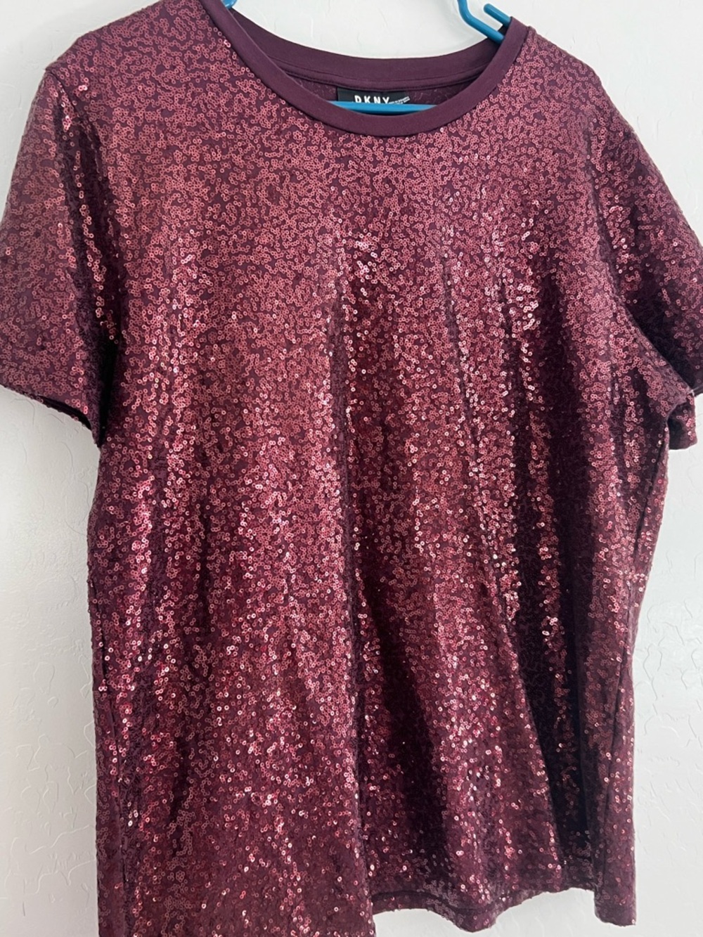 DKNY Burgundy Sequin Crew Neck Tee - Picture 3 of 6